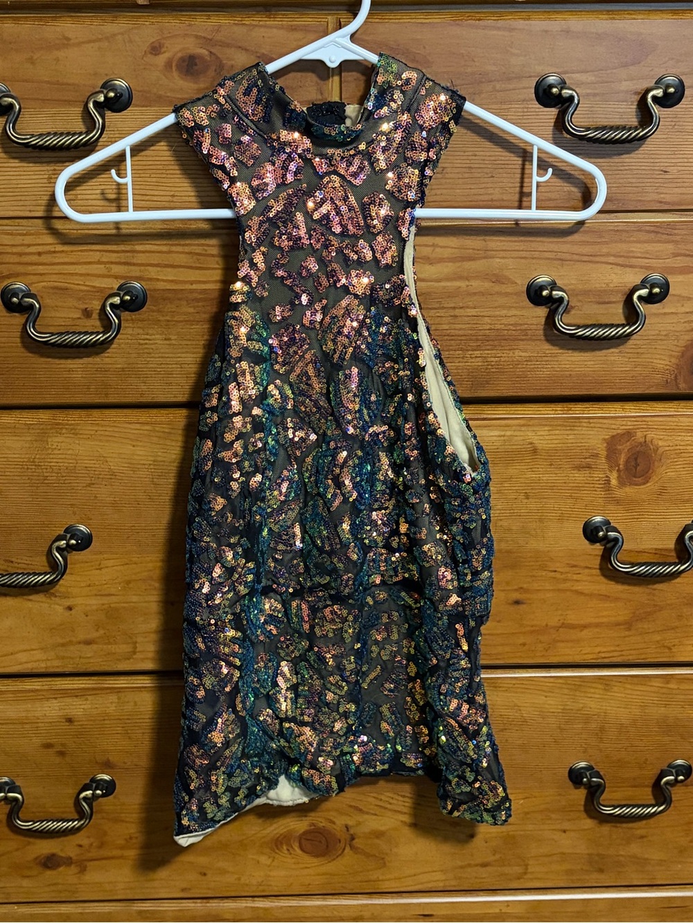 bebe Multicolor Sequin Tank Top in Black Base with Rose Gold Accents